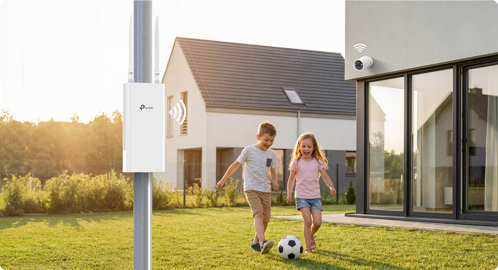Security camera connected to a router outside of a home