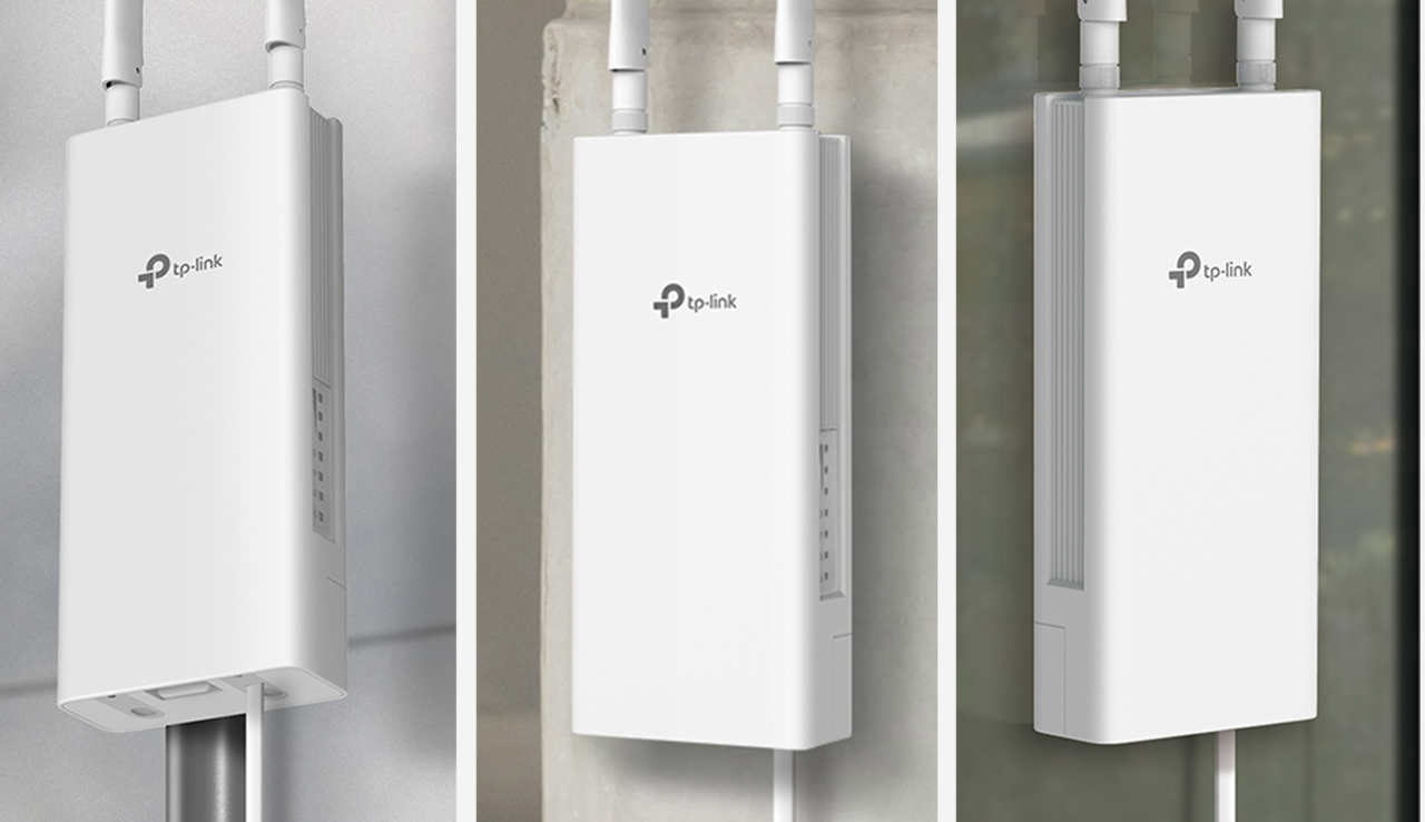 Router on pole, wall and window