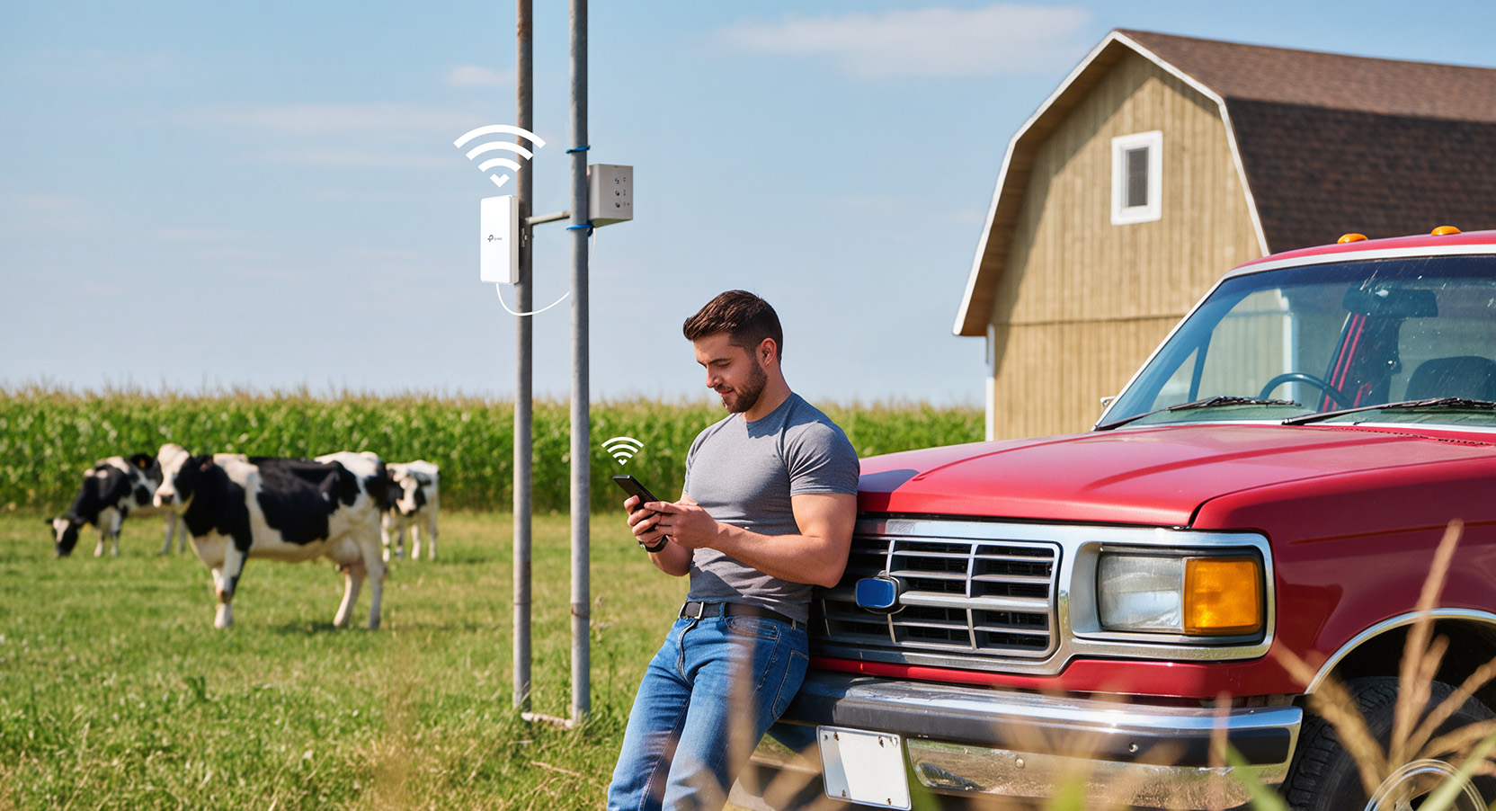 Router placed in the field of a farm