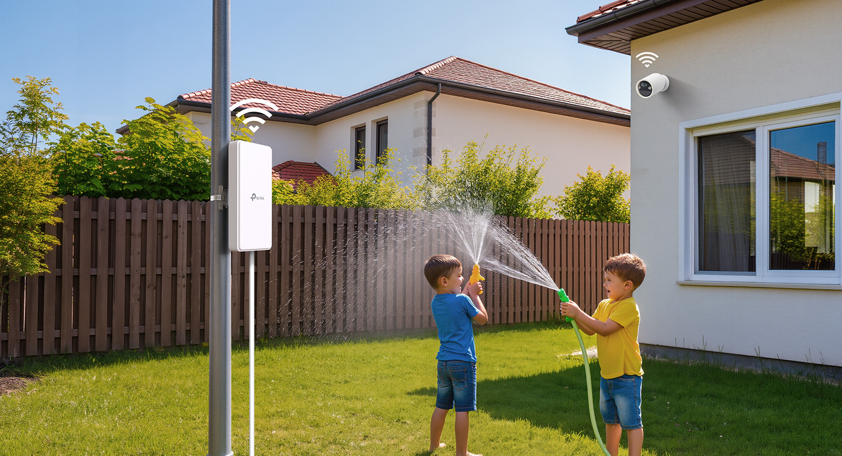 Router placed in a backyard of a home