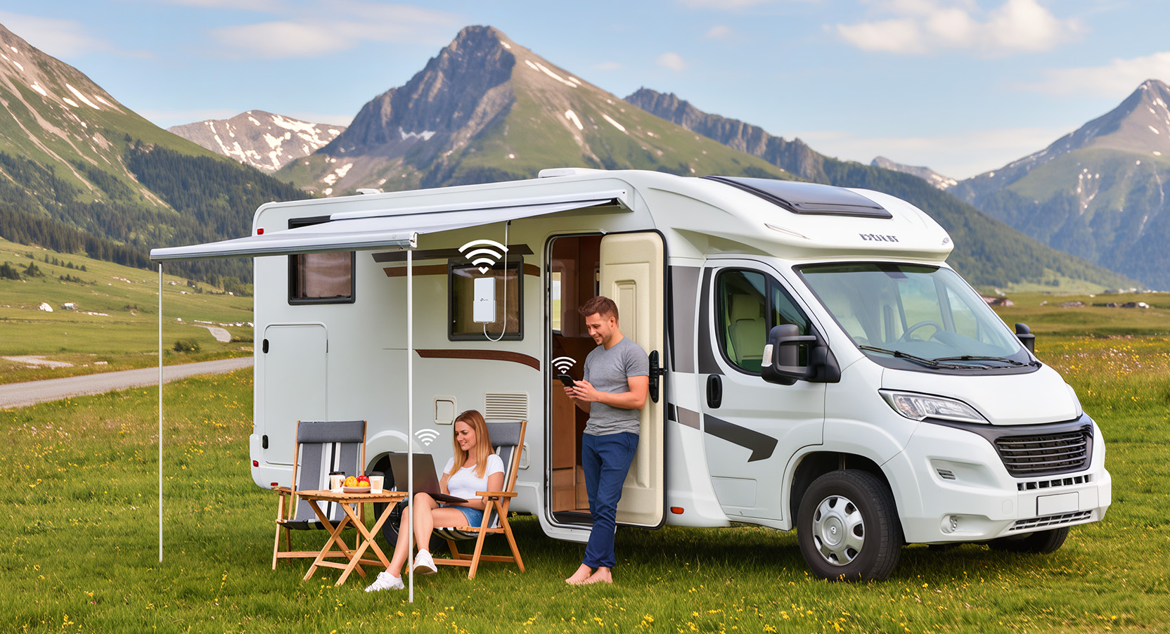 Router placed on a motorhome