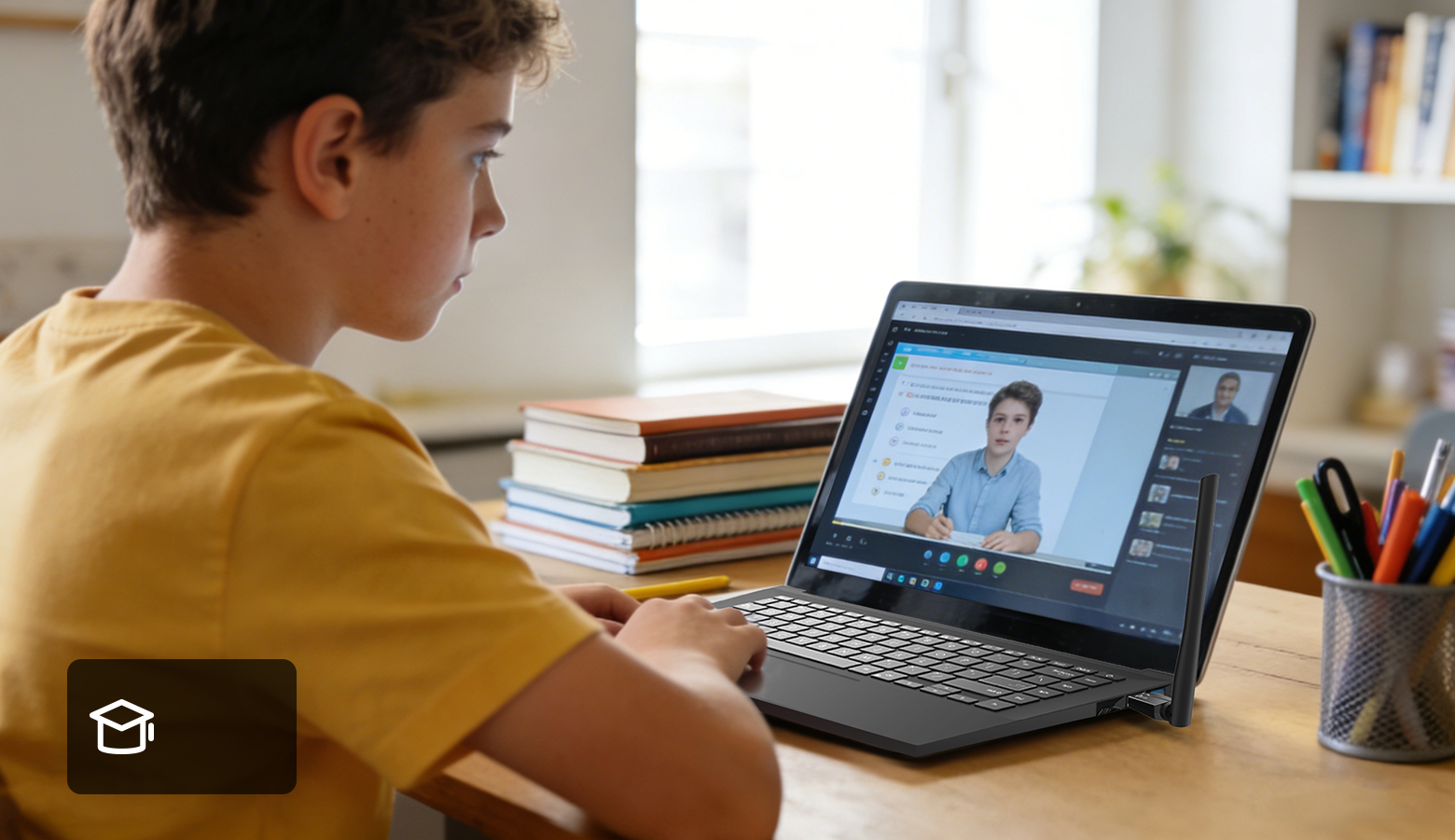 student watching a lecture video