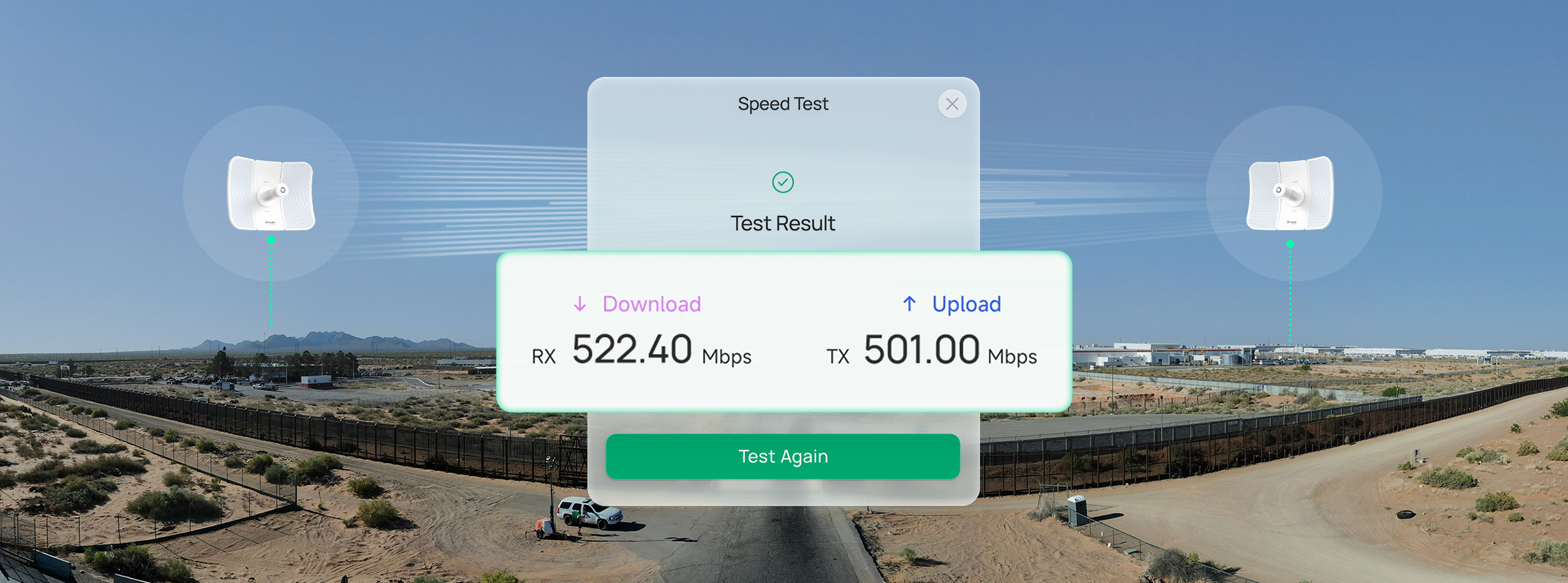 Speed Test Test Result / Download 522.40 Mbps, Upload 501.00 Mbps