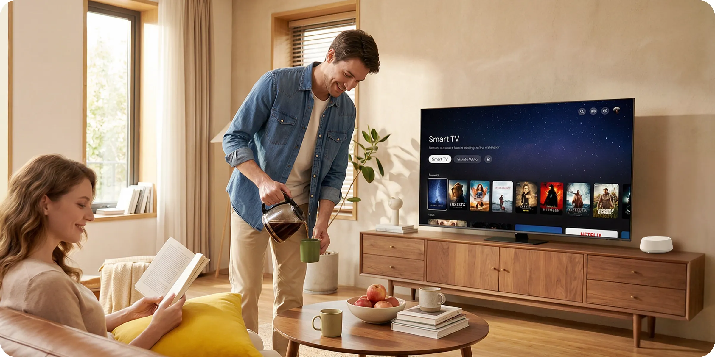 A family enjoying smart tv