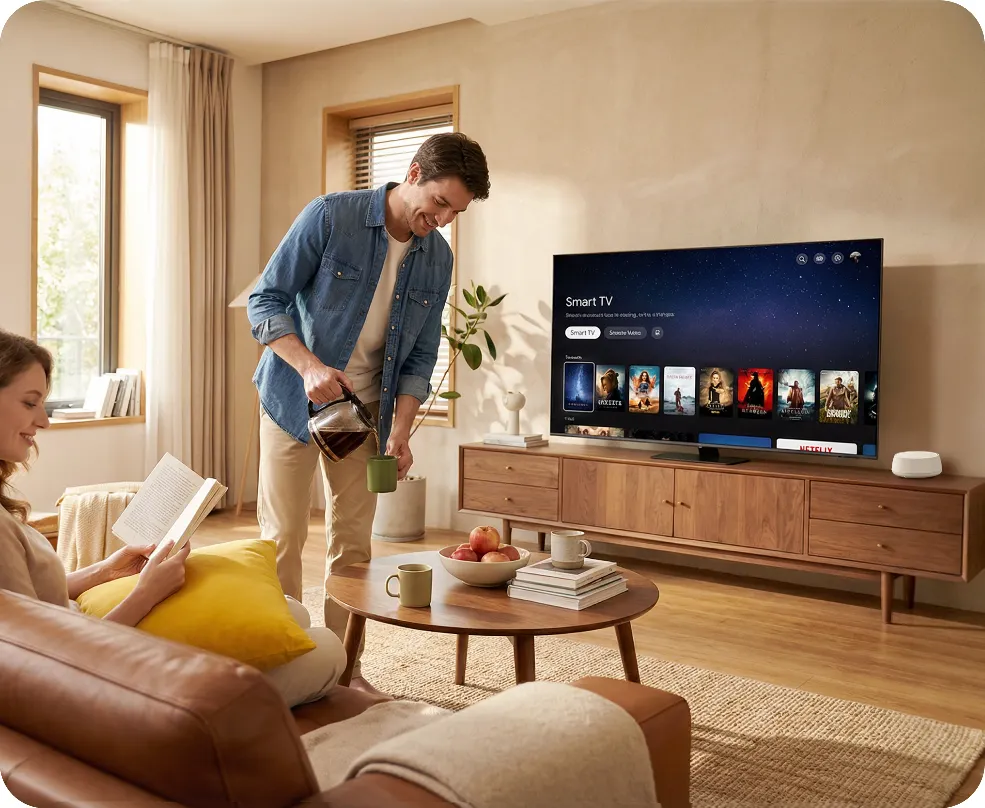 A family enjoying smart tv