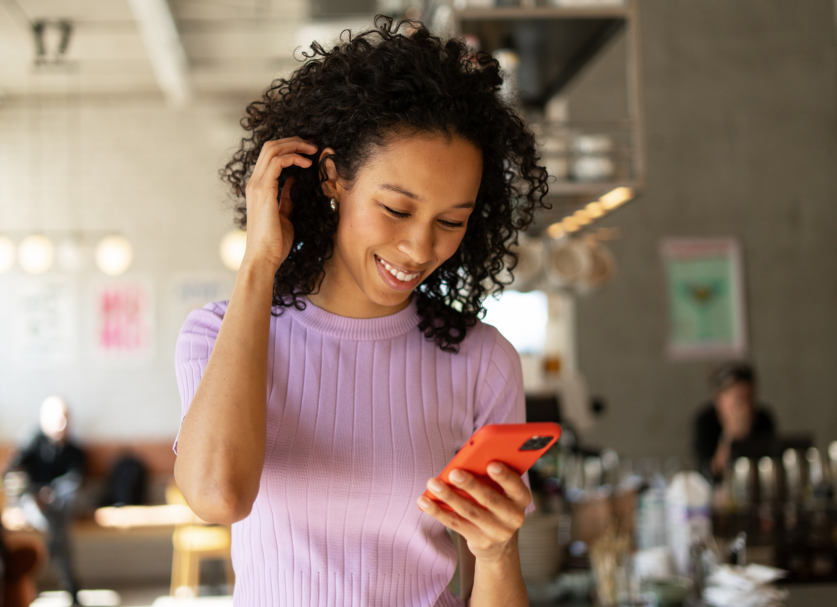 Woman checking phone notifications