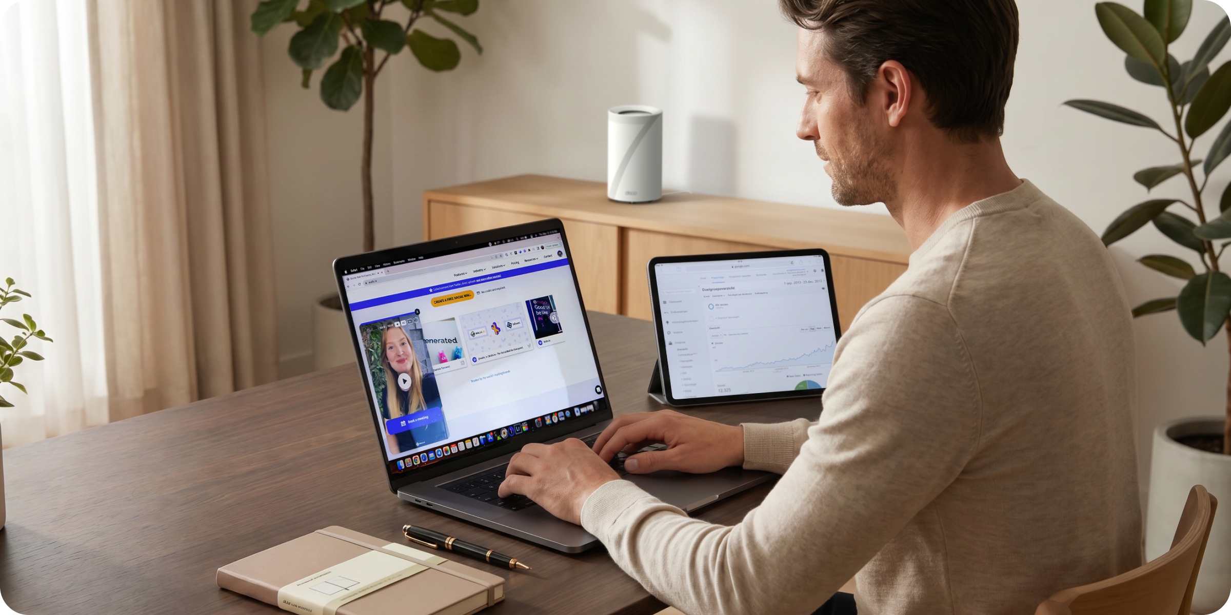 A man relaxing with a tablet