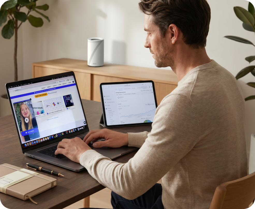 A man relaxing with a tablet