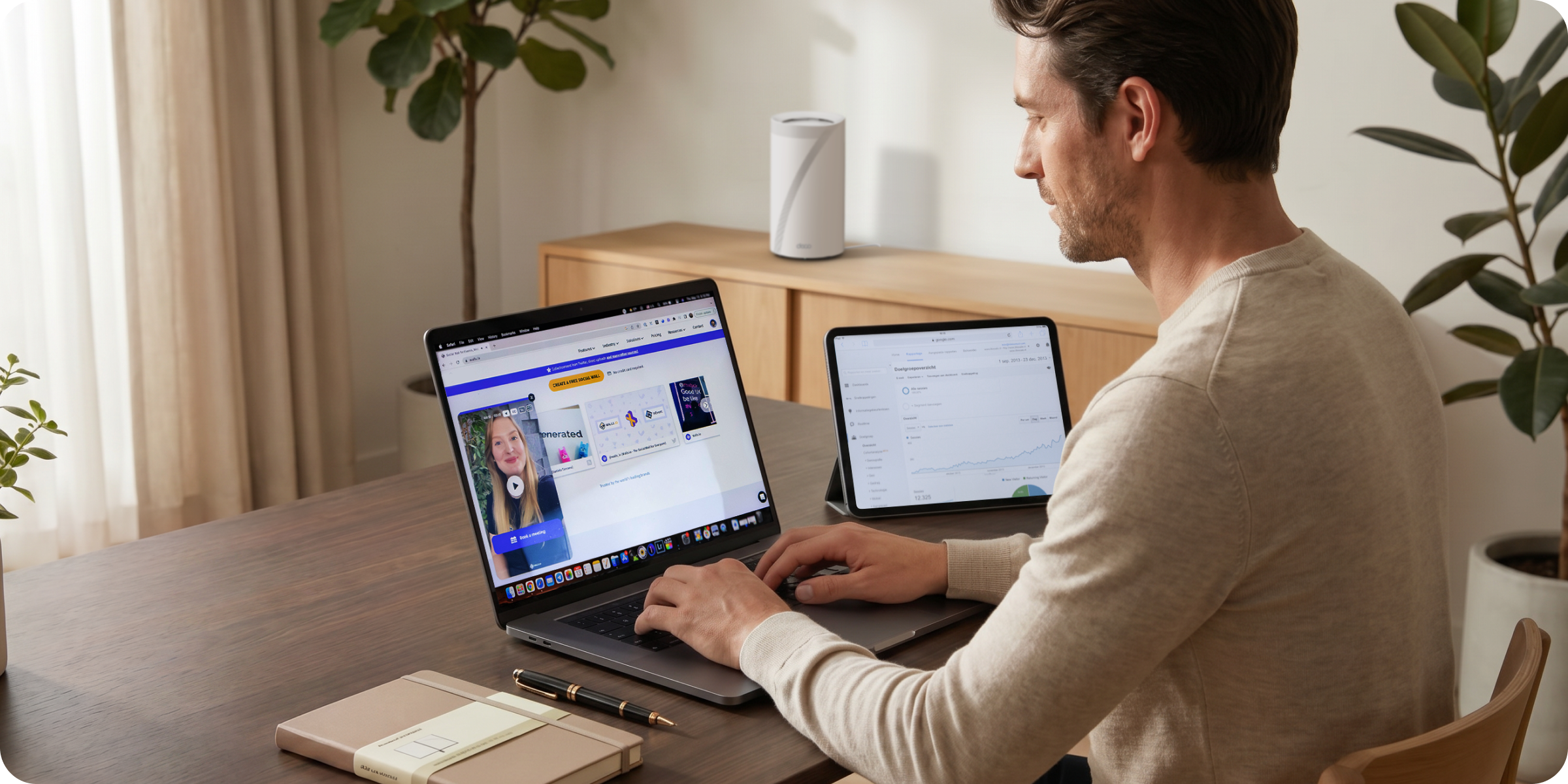 A man relaxing with a tablet