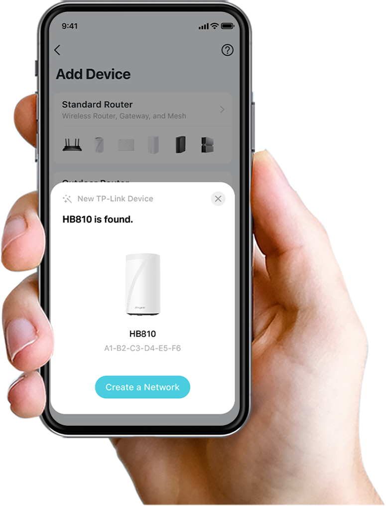 phone showing the TP-Link app finding a new device to connect