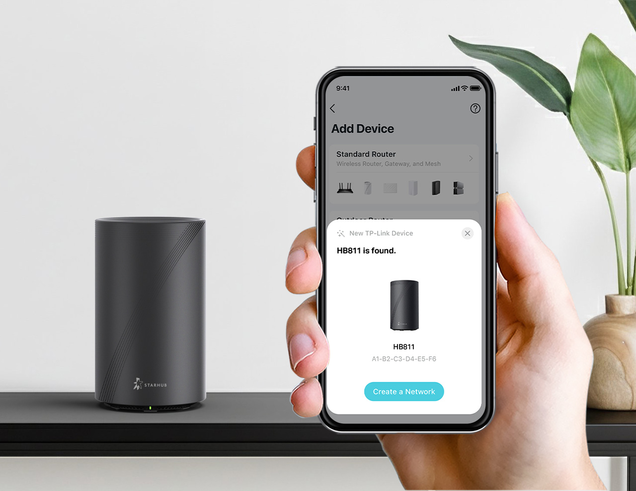 phone showing the TP-Link app finding a new device to connect