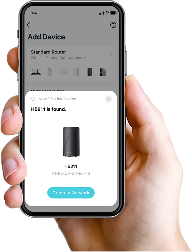phone showing the TP-Link app finding a new device to connect
