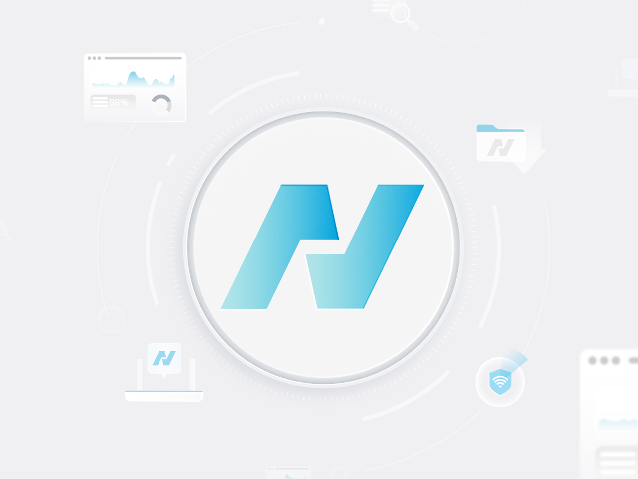 Aginet logo surrounded by network management dashboards