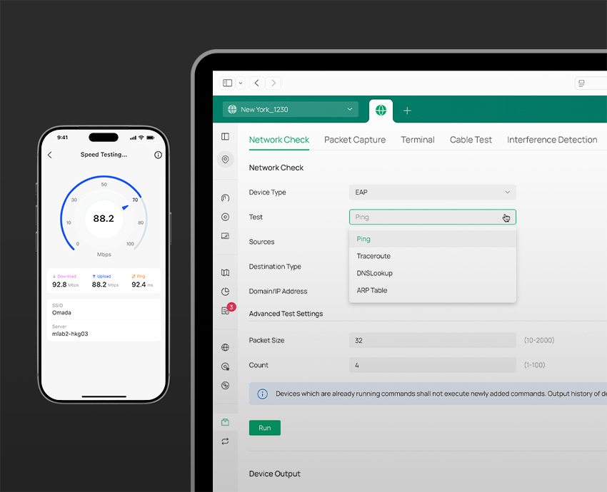 Interface showing various troubleshooting tools on mobile and desktop platforms