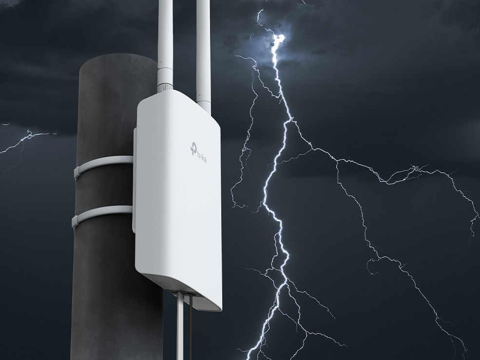 product outside with lightning in the background