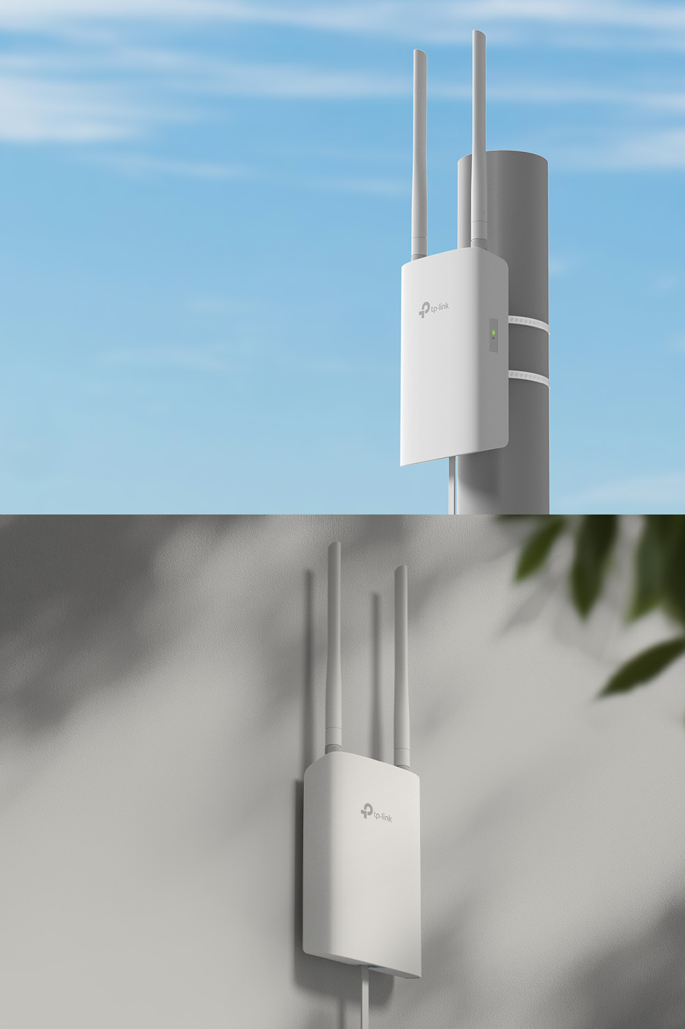 products mounted on a pole and a wall