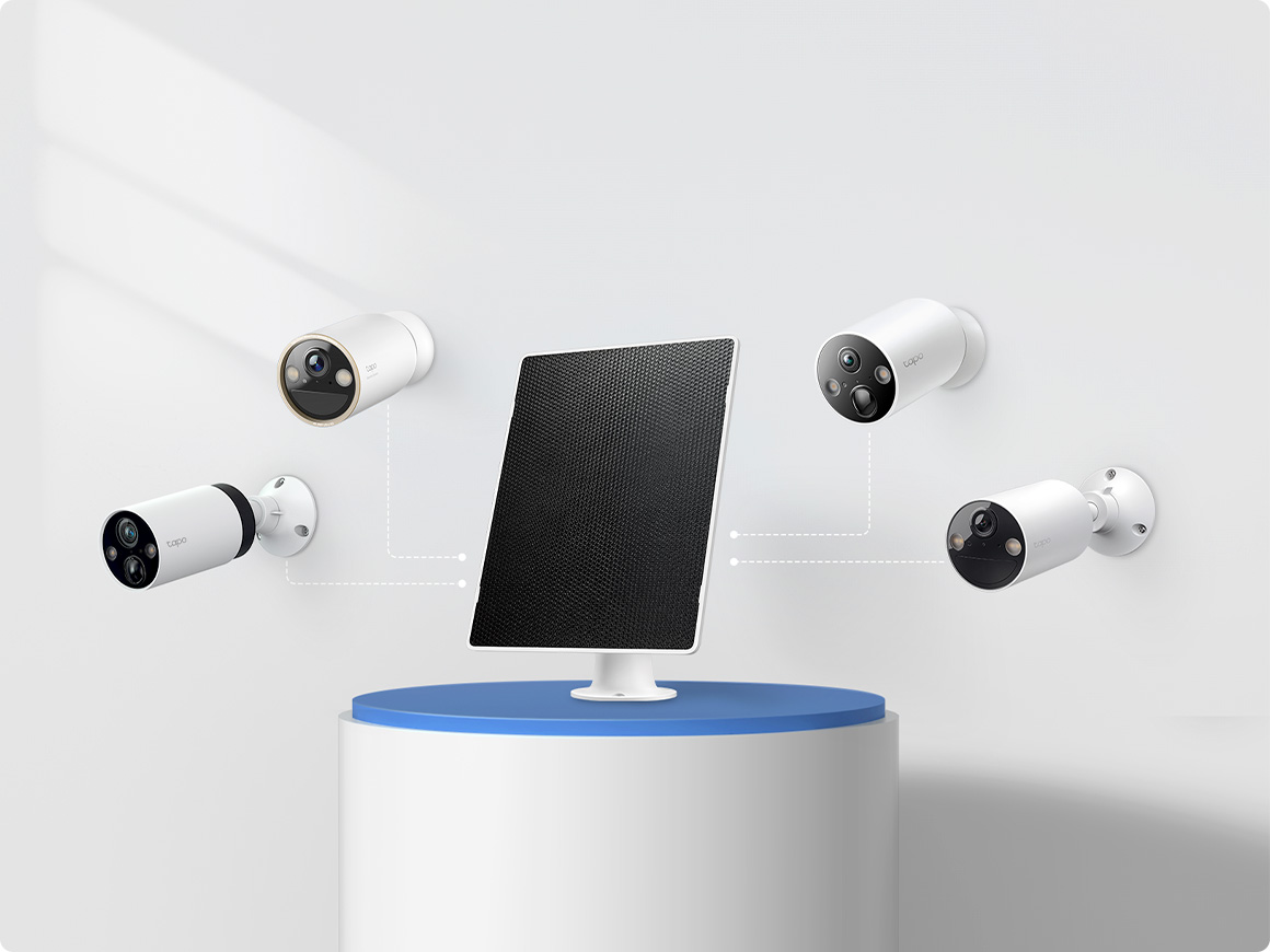 solar panel surrounded by compatible cameras