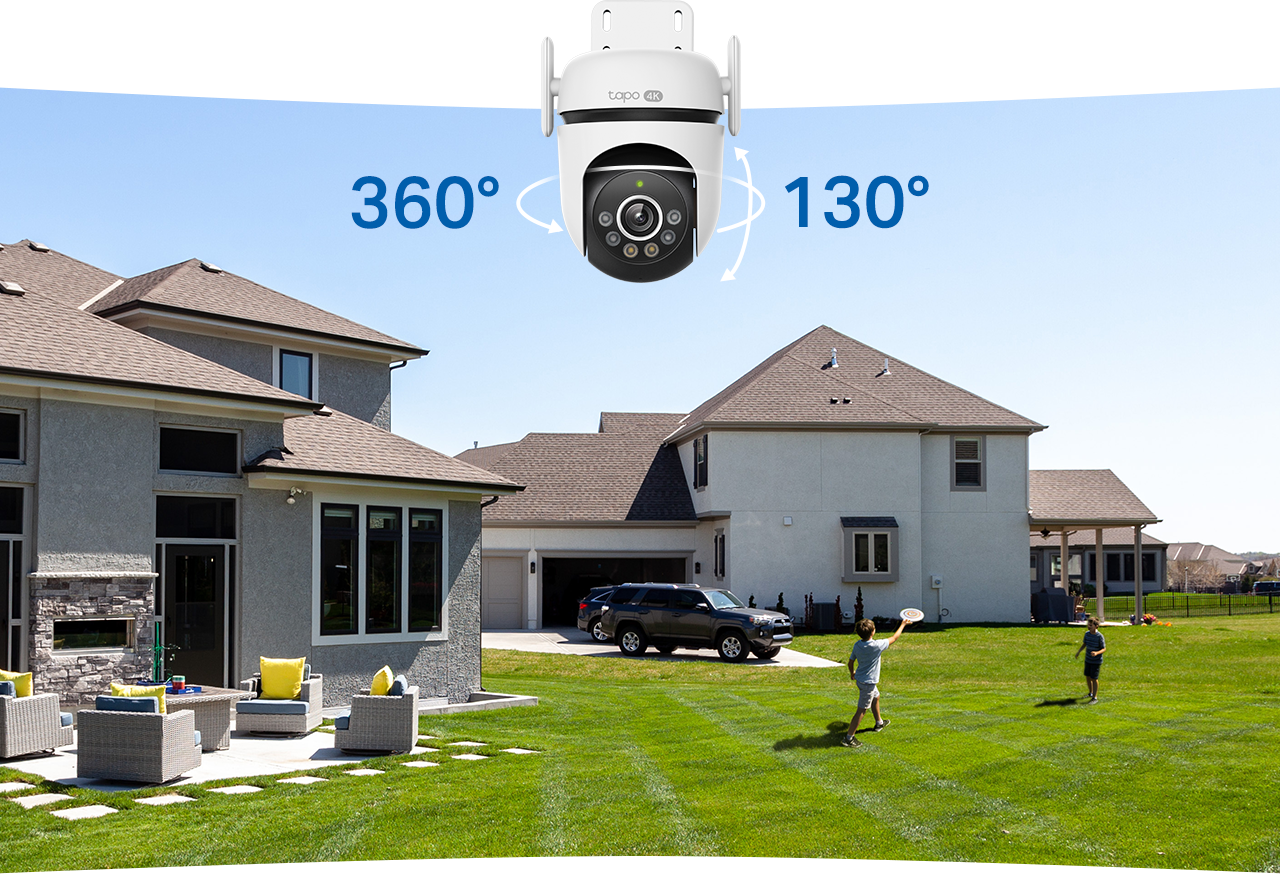 camera with full coverage above a house with a big yard