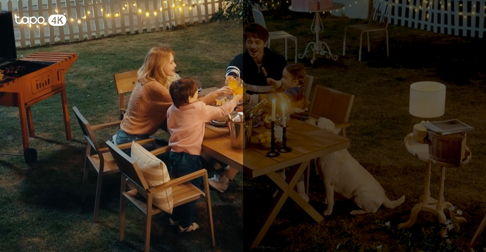 Family eating dinner outside