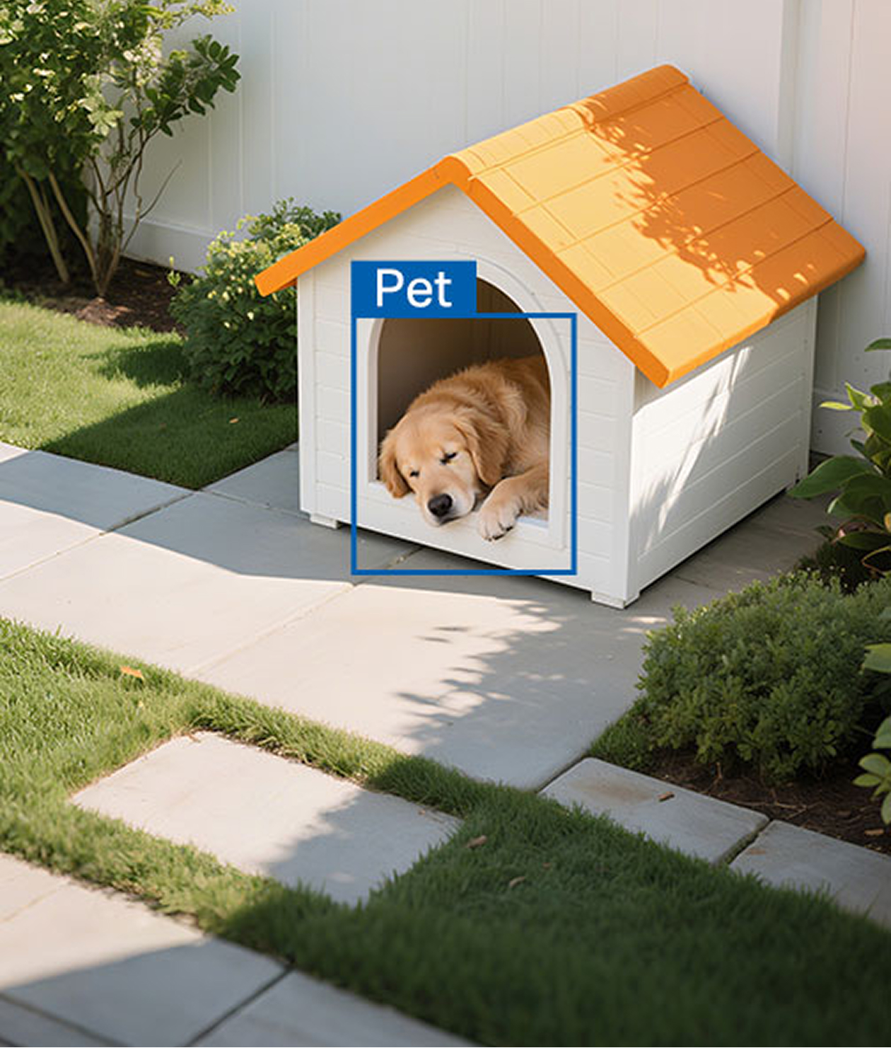 Dog sleeping in a dog house
