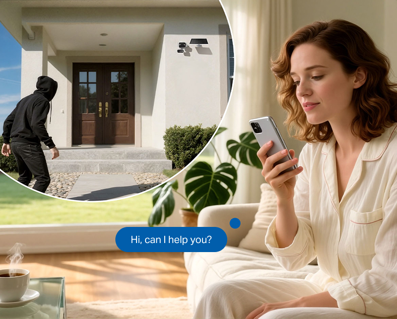 Person talking on the phone while looking at security footage