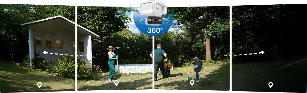 360 degree camera view of a family in the backyard