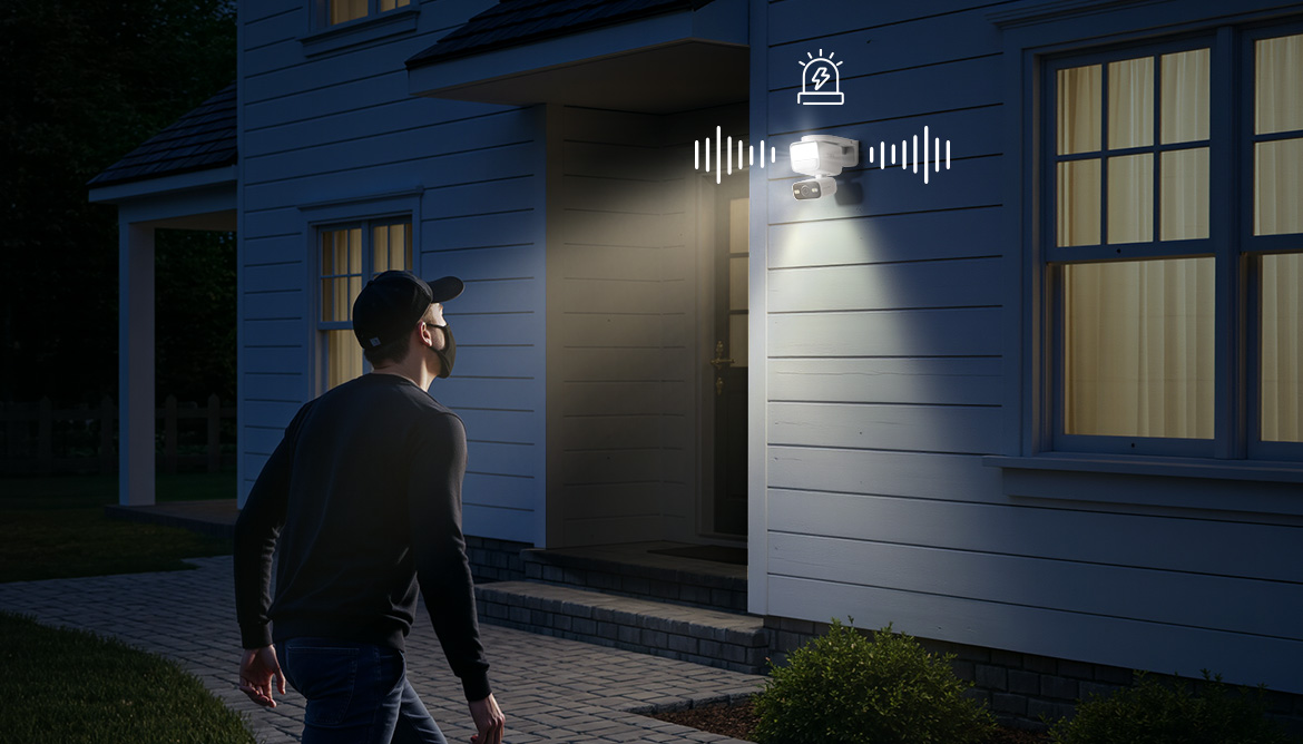 security camera scaring off a suspicious person