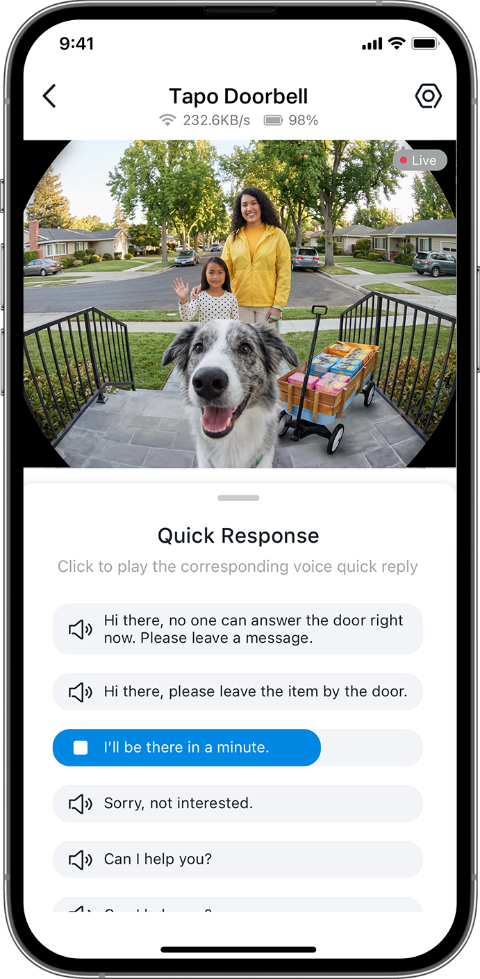 Tapo app quick responses screen