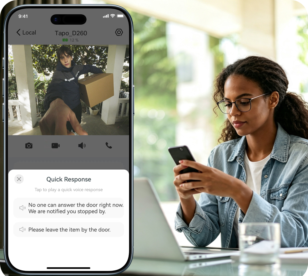 Tapo D260 quick responses shown on a phone