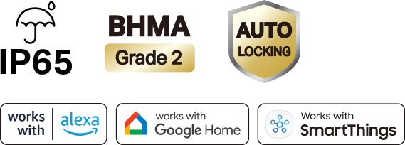 IP65, BHMA Grade 2, AUTO LOCKING, works with Alexa, Google Home and Samsung SmartThings