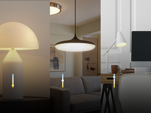 Lightbulbs in different rooms with different color temperatures