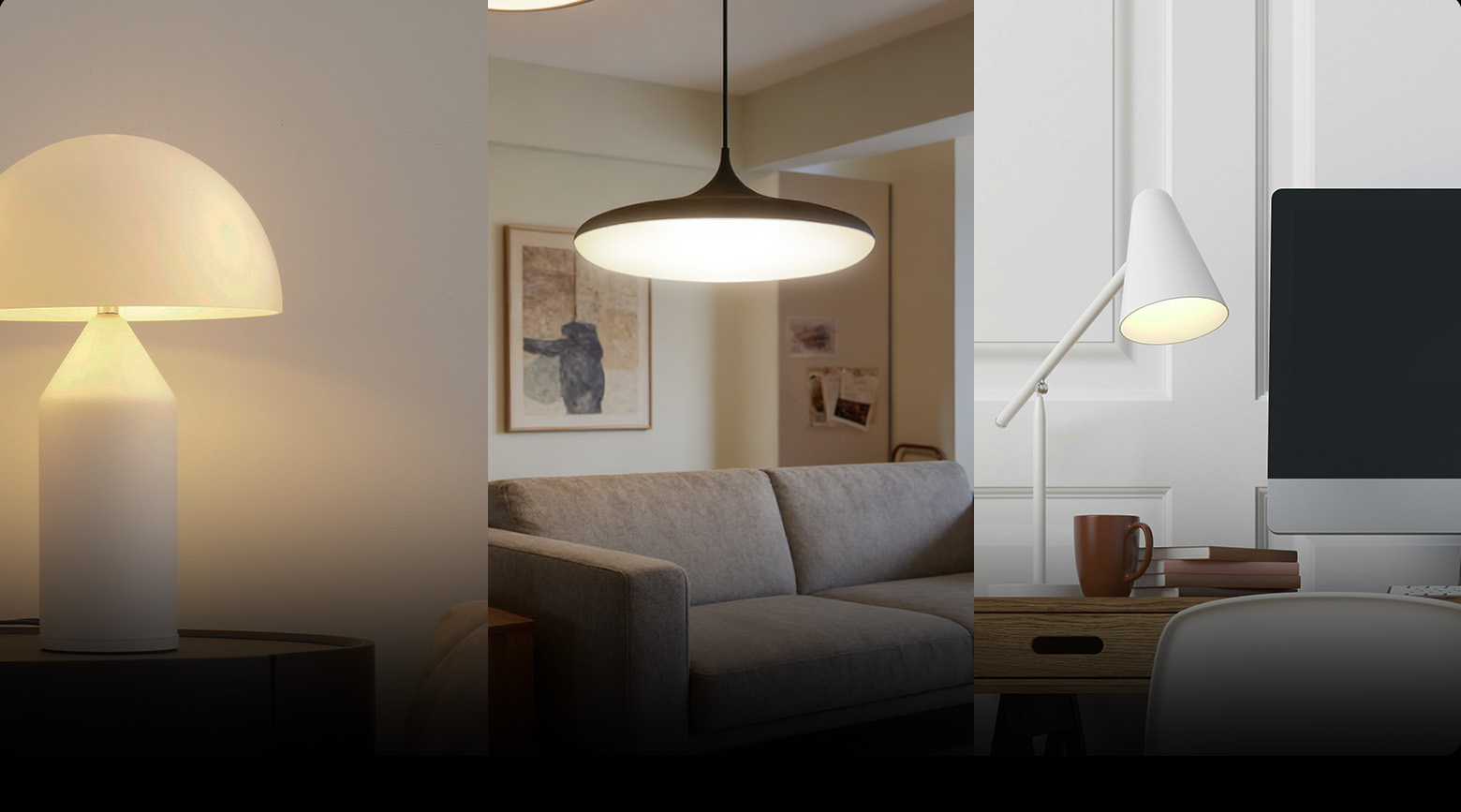 Lightbulbs in different rooms with different color temperatures