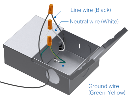 Using wire nuts, connect wires with the same color on the box.