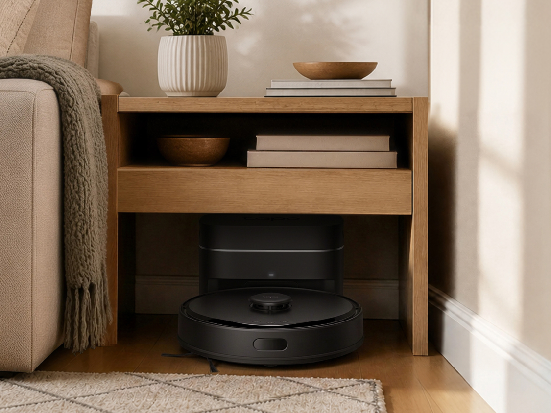 Tapo RV30 Max Plus Gen 2 compact dock fitting in a small home space