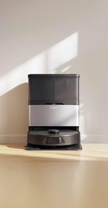 Tapo RV50 Pro Omni docking station in a living room