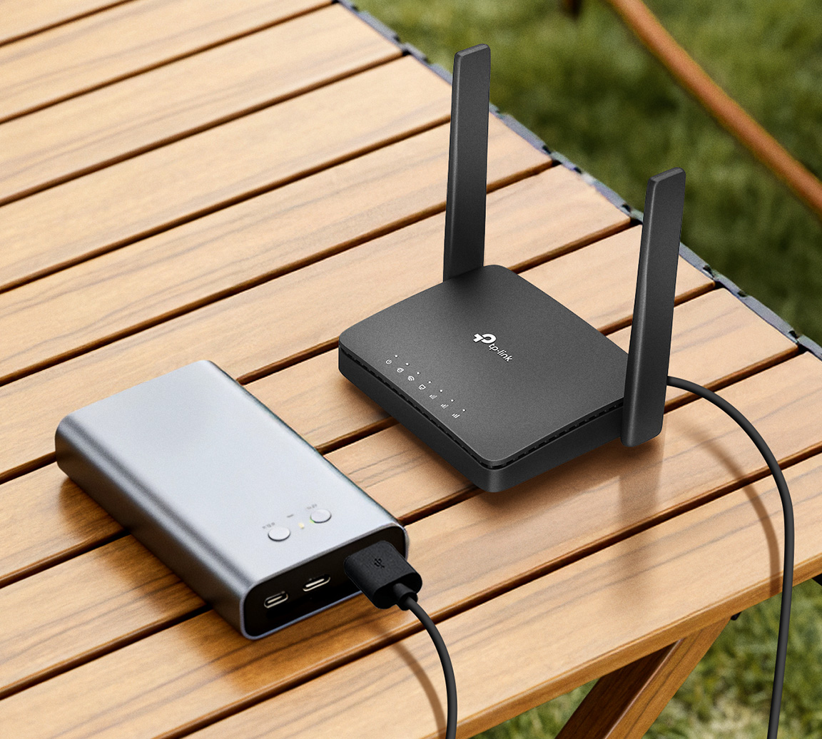 Router plugged into a power source
