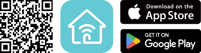 QR-Code der Tether App und App-Store-Badges