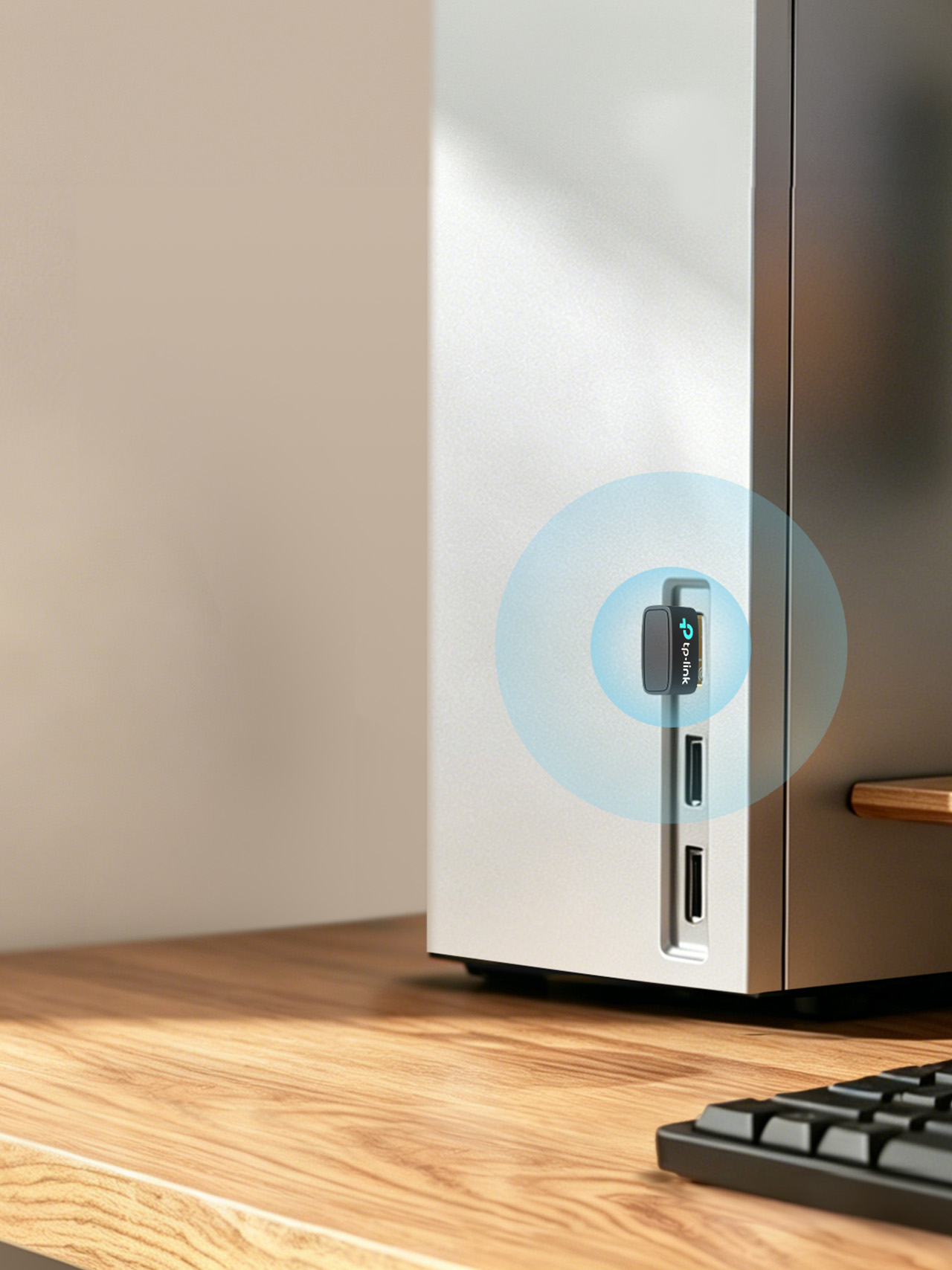 USB plugged into a PC on a desk