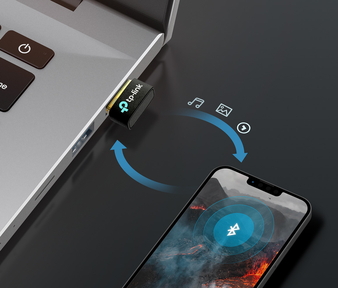 Illustration of bluetooth connection between a phone and the USB